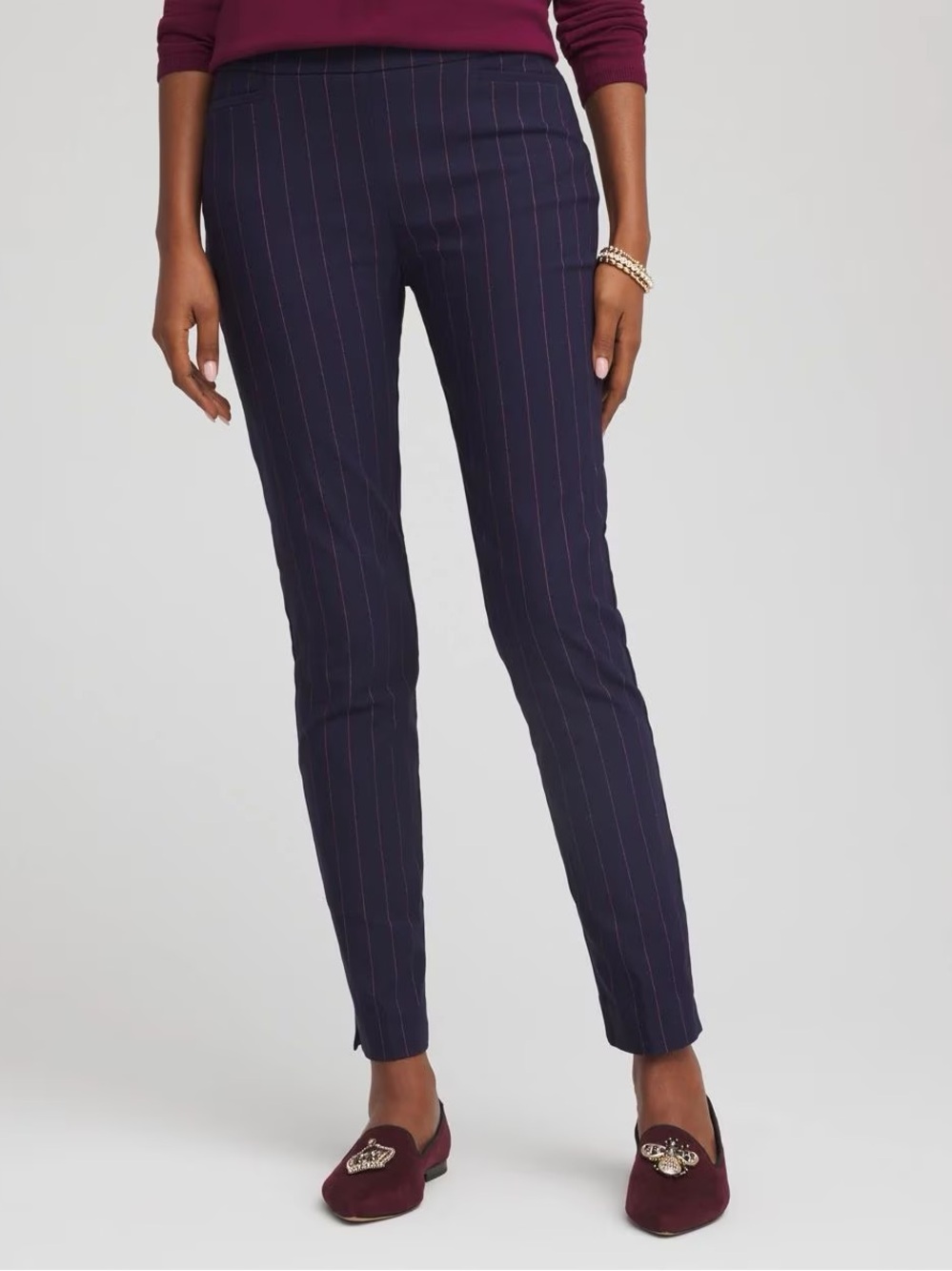 Chico's Navy Pinstripe Skinny Ankle Pants